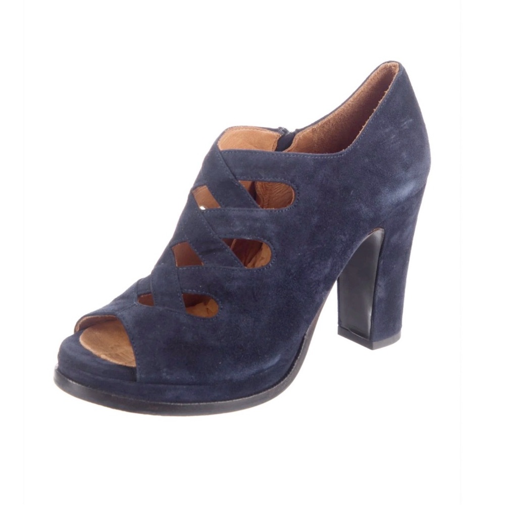 CHIE MIHARA platform blue suede peep toe shoes
